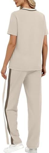WIHOLL 2 Piece Lounge Sets for Women Matching Set Summer Outfits Short Sleeve Tops Wide Leg Pants with Pockets