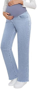 fitglam Women's Maternity Jeans Straight Leg Relaxed Fit Over Belly Pregnancy Denim Work Pants Maternity Clothes with Pockets