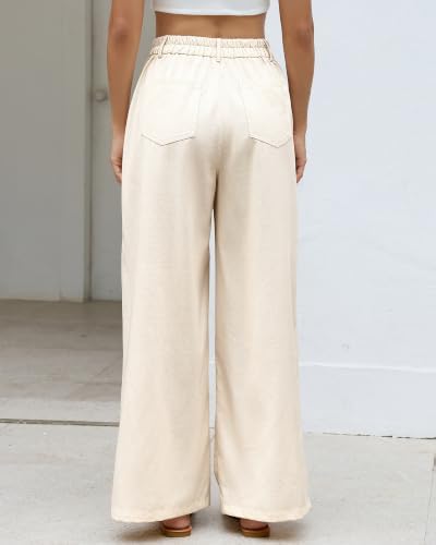 Bsubseach Womens Cotton Linen Pants Wide Leg Work Casual Pants
