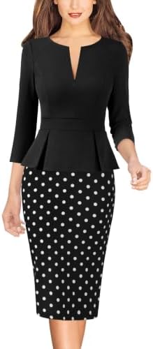 VFSHOW Womens Work Business Office Front Zipper Peplum Church Sheath Dress