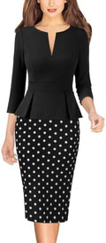 VFSHOW Womens Work Business Office Front Zipper Peplum Church Sheath Dress