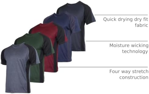 5 Pack Men's Dry Fit Workout T Shirts Crew Neck Athletic Gym Running Tees