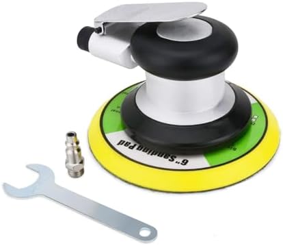 6 inch Pneumatic Orbital Sander, Action Air Sander with Hook and Loop Sanding Pad for Woodworking, Autobody Work(Silver)