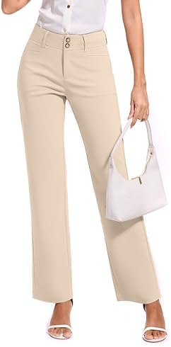 KICZOY Women Dress Pants Stretch Business Straight Leg with Pockets Wear to Work Casual 2026 Suitpants