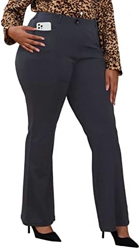 DGD Wrinkle-Free Stretch Dress Pants Plus Size for Women Pull-on Pant Ease into Comfort Office Pant