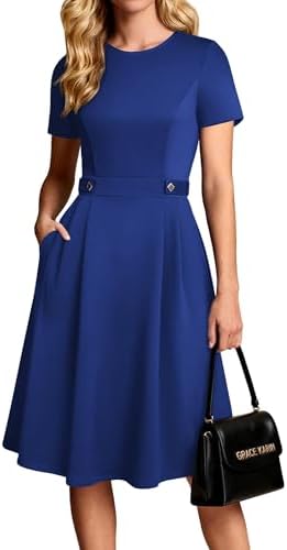 GRACE KARIN Women's 2026 Short Sleeve Church Work Midi Dresses with Pockets