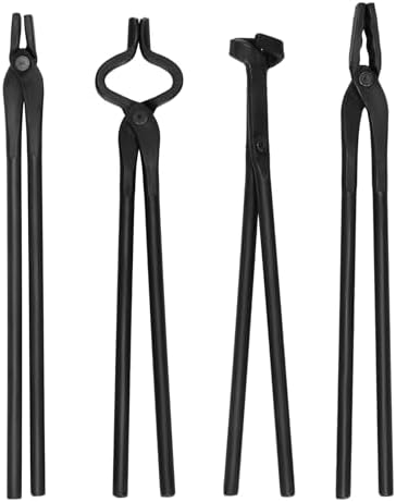 Blacksmith Tongs Set 4PC: Wolf Jaw Tongs, V-Bit Bolt, Flat, Blade; Blacksmith Tools Set for Knife Making Forge Tongs, High-Strength Forged Steel for Blacksmith & Bladesmiths