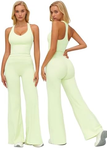 ABOCIW Two Piece Workout Sets for Women Racerback Tank Top Matching High Waist Wide Leg Yoga Pants Pilates Outfits