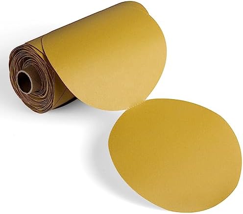 CowboyBOB 100 PCS 6 Inch Gold PSA Sanding Discs 400 Grit Self Adhesive Sticky-Back Sandpaper for DA Sander Finishing Abrasive Sand Paper Woodworking Wood Metal Sanding Disc Roll