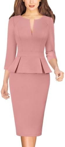 VFSHOW Womens Work Business Office Front Zipper Peplum Church Sheath Dress