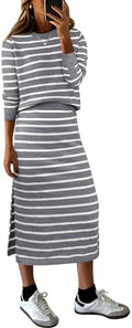 ANRABESS Women 2 Piece Striped Sweater Skirt Set