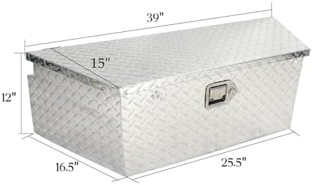 BLACKHORSE-RACING 39" Aluminum Diamond Plate Trailer Tongue Box, Silver | Heavy Duty Aluminum Tongue Tool Box Secure Storage Tool Box Organizer for Trailers, ATVs, RVs, and Truck Beds-39"x12"x16.5"
