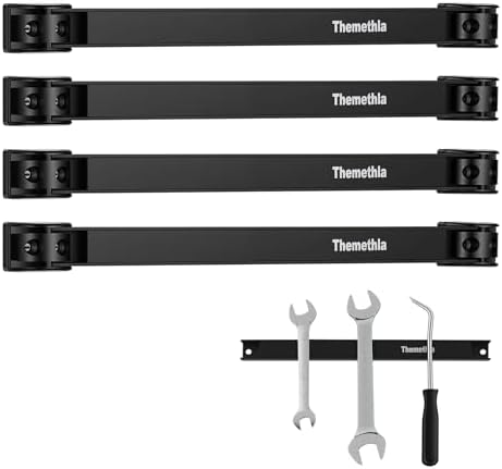12" Magnetic Tool Holder Strip, 4 Pieces Black Metal Tool Organizer Rack with Stainless Steel Surface, Magnet Bar for Garage Workshop, Easy To Install with Mounting Screws