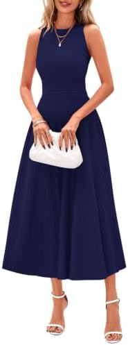 PRETTYGARDEN Women's Summer Pleated Midi Work Dress