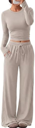 Trendy Queen Women's 2 Piece 2026 Fall Fashion Lounge Set with Pockets