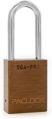 PACLOCK's 90A-PRO Padlock, 1/4" Diameter Hard. Steel Shackle, 2" Tall, High Performance 7-Pin Cylinder w/ 1 Key, Keyed Differently, Brown