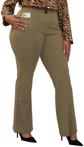 DGD Wrinkle-Free Stretch Dress Pants Plus Size for Women Pull-on Pant Ease into Comfort Office Pant