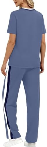 WIHOLL 2 Piece Lounge Sets for Women Matching Set Summer Outfits Short Sleeve Tops Wide Leg Pants with Pockets