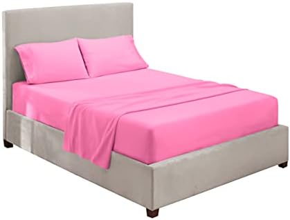 Hearth & Harbor Full XL Size Sheets - 4 Piece Bed Sheet Set, Hotel Luxury Double Brushed Bed Sheets - Extra Soft Bedding Sheets & Pillowcases, Full XL, Light Pink