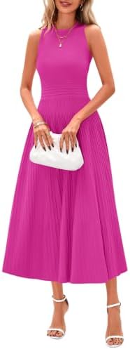 PRETTYGARDEN Women's Summer Pleated Midi Work Dress