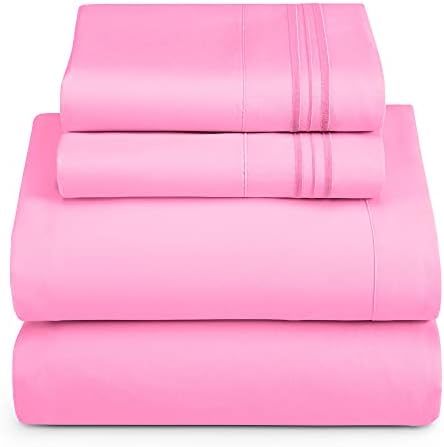 Hearth & Harbor Full XL Size Sheets - 4 Piece Bed Sheet Set, Hotel Luxury Double Brushed Bed Sheets - Extra Soft Bedding Sheets & Pillowcases, Full XL, Light Pink