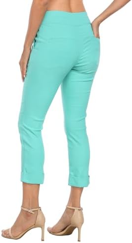 HDE Pull On Capri Pant for Women w/Pockets Elastic Waist Cropped Work Pant