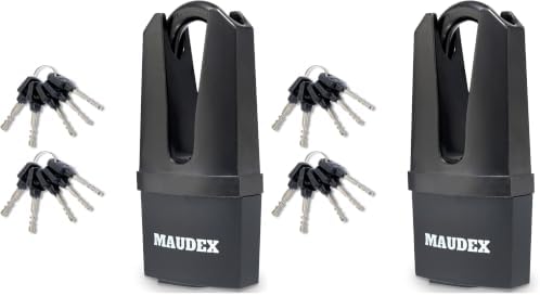 Maudex® MDL60 High Security Padlock for Outdoor Use - [10 Keys] - [Anti Drill, Anti Pick Cylinder] - Ideal Lock for Storage Unit, Shed, Gate, Container with 0.59” Shackle Clearance (Pack of 2)