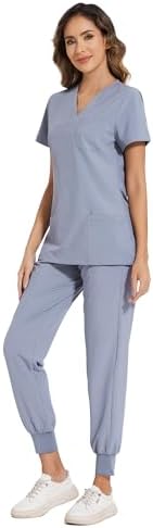 COZYFIT Scrubs for Women Set - Stretch V-Neck & Jogger Pant with 9 Pockets