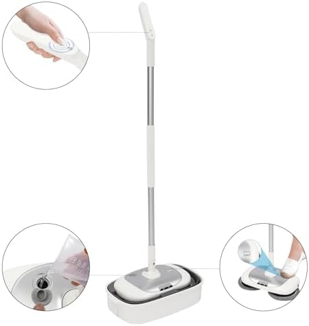 Electric Spin Mop with Bucket,Cordless Electric Mop with LED Headlight and Water Spray, Electric Floor Cleaner with 4 Pack Mop Pads & 300ml Tank, for Floor Cleaning, Tile Floors