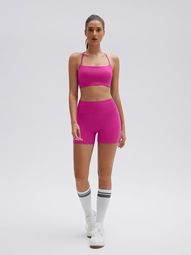 SUUKSESS Women 2 Piece Workout Sets Padded Halter Sports Bras High Waisted Biker Shorts with Pockets