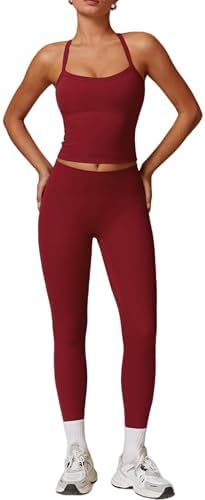 ABOCIW Workout Sets for Women 2 Piece Padded Sports Bra Tank Top High Waist Leggings Sets Gym Yoga Work Out Clothes