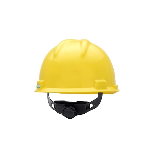MSA 477484 V-Gard Cap Style Safety Hard Hat With Fas-Trac III Ratchet Suspension | Polyethylene Shell, Superior Impact Protection, Self Adjusting Crown Straps - Large Size in Yellow