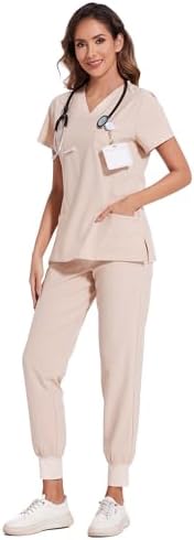 COZYFIT Scrubs for Women Set - Stretch V-Neck & Jogger Pant with 9 Pockets