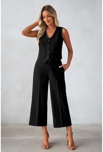 luvamia Vest Pant Suits for Women Dressy Wide Leg 2 Piece Sets Work Outfits