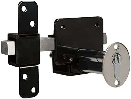 GateMate Long Throw Gate Lock, Euro Profile Keyed Both Sides Gate Lock for Sheds, Gates & Garage Doors, 316 Stainless Steel, for Wooden Gates & Doors Up to 2” Thick, Black, 5 Keys