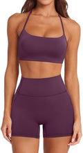 SUUKSESS Women 2 Piece Workout Sets Padded Halter Sports Bras High Waisted Biker Shorts with Pockets