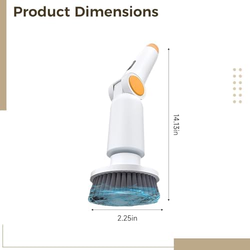 Electric Spin Scrubber 9-in-1, Cordless Power Scrubber for Bathroom and Kitchen with Adjustable Extension Handle, 1500 RPM Motor, IPX7 Waterproof Body, Digital Power Display, White and Orange