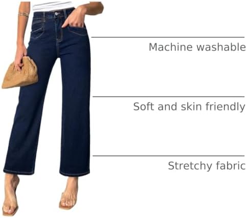 Sidefeel Women's Straight Leg Jeans High Waisted Stretchy Jeans Zimbaplatinum Wide Leg Ankle Denim Pants with Pockets