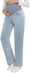 fitglam Women's Maternity Jeans Straight Leg Relaxed Fit Over Belly Pregnancy Denim Work Pants Maternity Clothes with Pockets