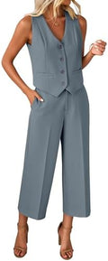 luvamia Vest Pant Suits for Women Dressy Wide Leg 2 Piece Sets Work Outfits