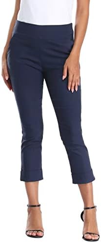 HDE Pull On Capri Pant for Women w/Pockets Elastic Waist Cropped Work Pant