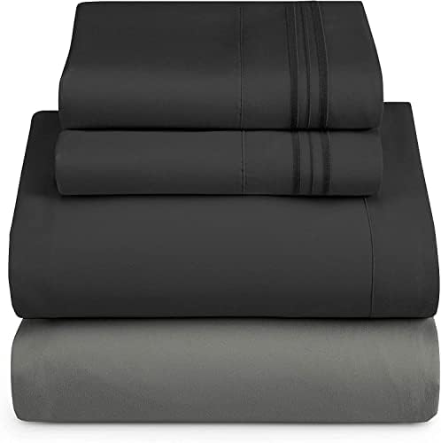 Nestl King Sheets Set - 4 Piece King Size Bed Sheets, Extra Soft, Double Brushed Bedding for King Size, 2 Tone Grey/Black Set, Grey Fitted Sheet, Black Flat Sheet, Black Pillow Case