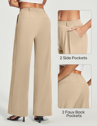 Heathyoga Womens Dress Pants Pull On Stretchy Work Pants Wide Leg Trousers