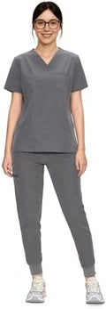 COZYFIT Scrubs for Women Set - Stretch V-Neck & Jogger Pant with 9 Pockets