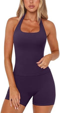 SUUKSESS Women 2 Piece Workout Sets Halter Neck Yoga Tops Gym Biker Shorts