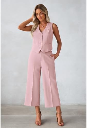 luvamia Vest Pant Suits for Women Dressy Wide Leg 2 Piece Sets Work Outfits