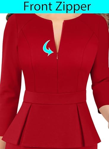 VFSHOW Womens Work Business Office Front Zipper Peplum Church Sheath Dress