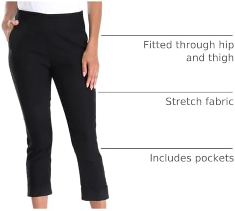 HDE Pull On Capri Pant for Women w/Pockets Elastic Waist Cropped Work Pant