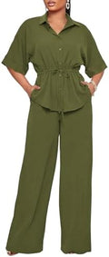 Two Piece Sets for Women Dressy Shirt Top Flared Pants Business Pantsuits