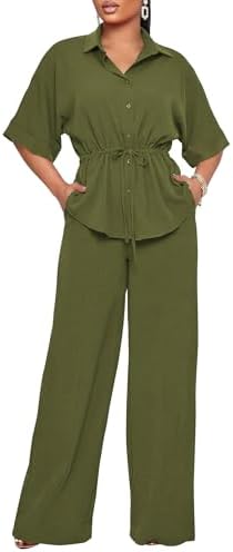 Two Piece Sets for Women Dressy Shirt Top Flared Pants Business Pantsuits